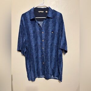 Paradise Collection Blue Floral Button Up Shirt Men’s XL Rayon